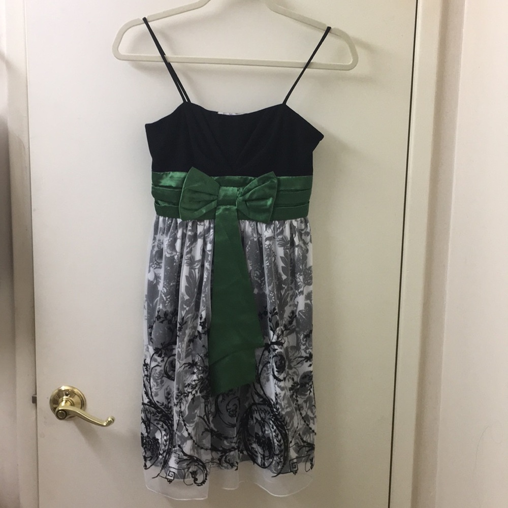 Black, green, and white formal dress